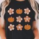 Autumn Vibes Black Pumpkin Floral Short Sleeve Tee