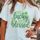 Blessed Clover Design White Graphic Tee