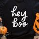 Bold "Hey Boo" WordArt Halloween Graphic Tee