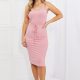 Capella Flatter Me Full Size Ribbed Front Tie Midi Dress in Blush Pink