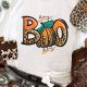 Leopard Print "Boo" Crew Neck White Tee for Halloween