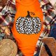 Leopard Print Pumpkin Graphic Casual Tee in Vibrant Orange