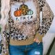 Leopard Print Pumpkin Graphic Long Sleeve Tee