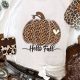 Leopard Pumpkin Hello Fall Graphic Tee for Autumn Festivities